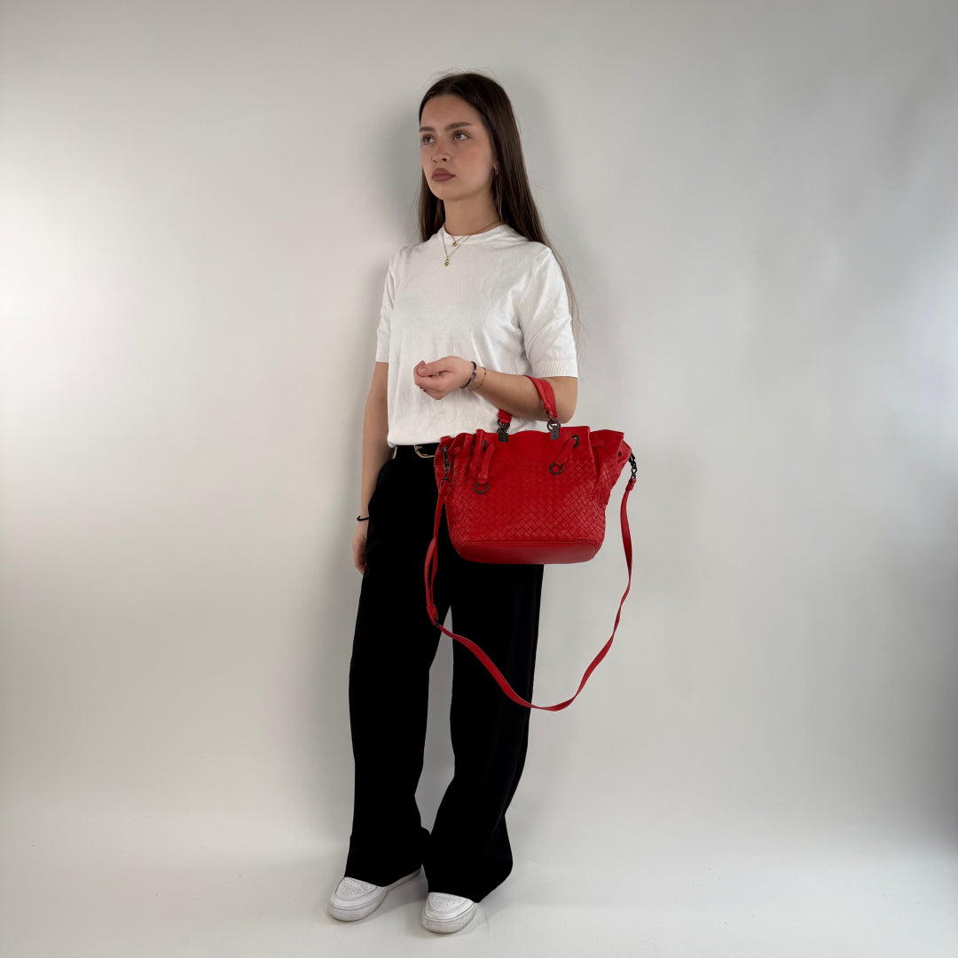 Bottega Veneta Handtasche Bucket Intrecciato rot
