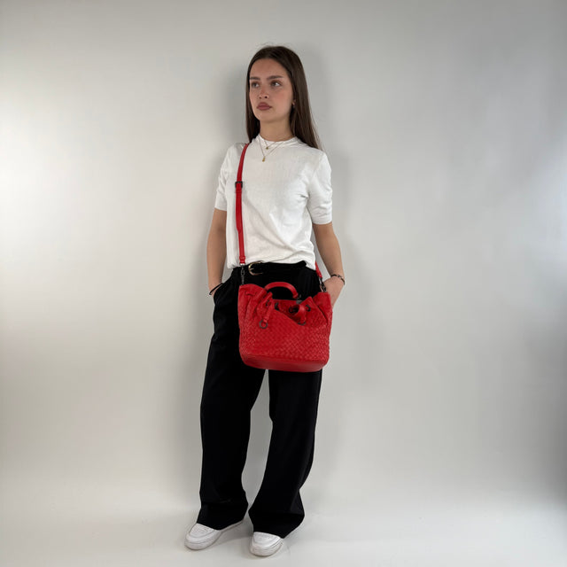 Bottega Veneta Handtasche Bucket Intrecciato rot