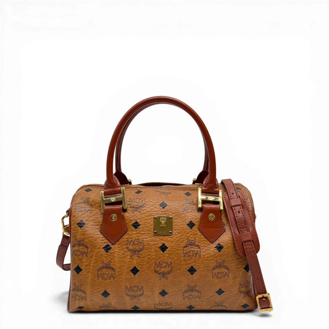 MCM Boston Handbag With Shoulder Strap Visetos Brown
