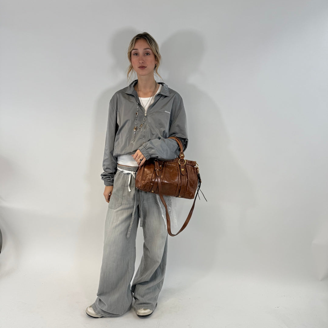 Miu Miu handbag Vitello Lux with shoulder strap made of dark brown leather