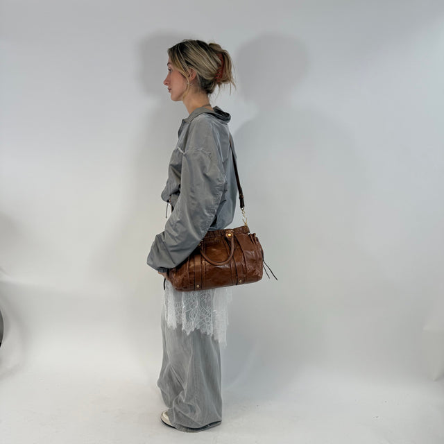 Miu Miu handbag Vitello Lux with shoulder strap made of dark brown leather