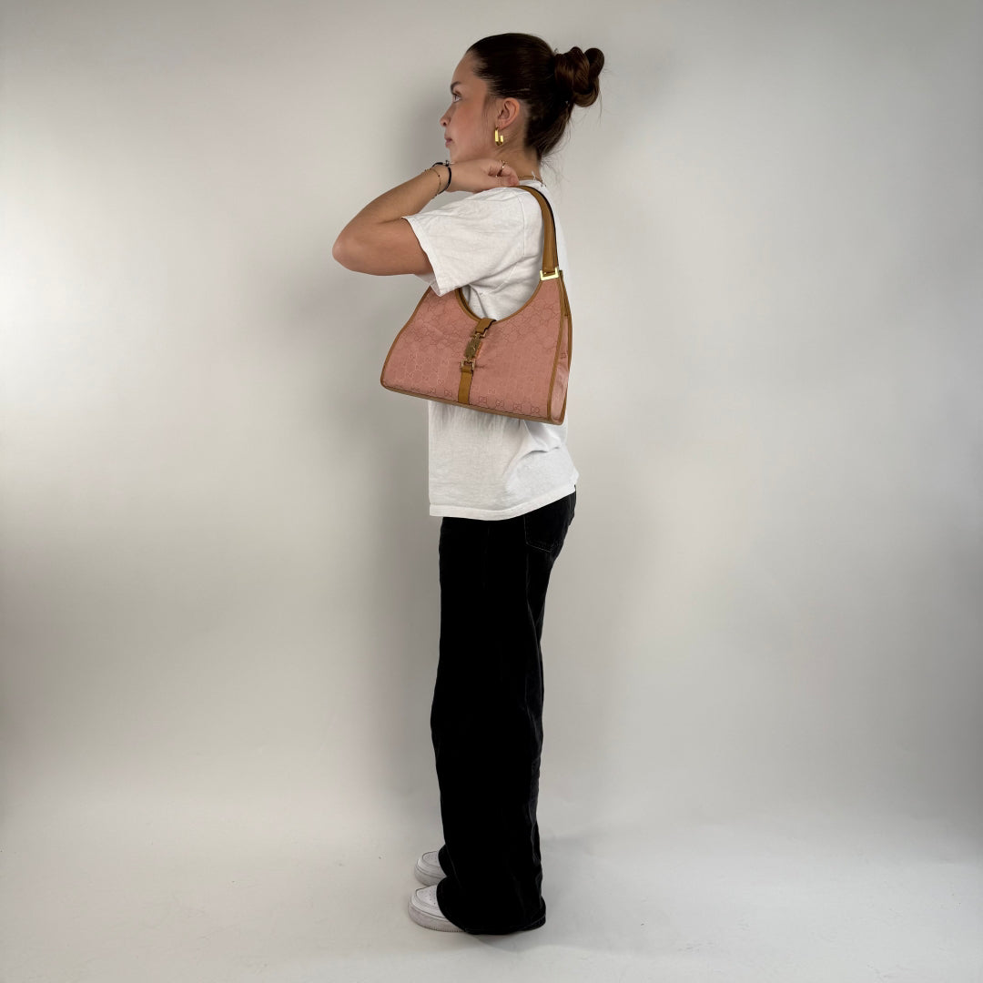 Gucci Handtasche Jackie hellbraune Lederdetails rosa