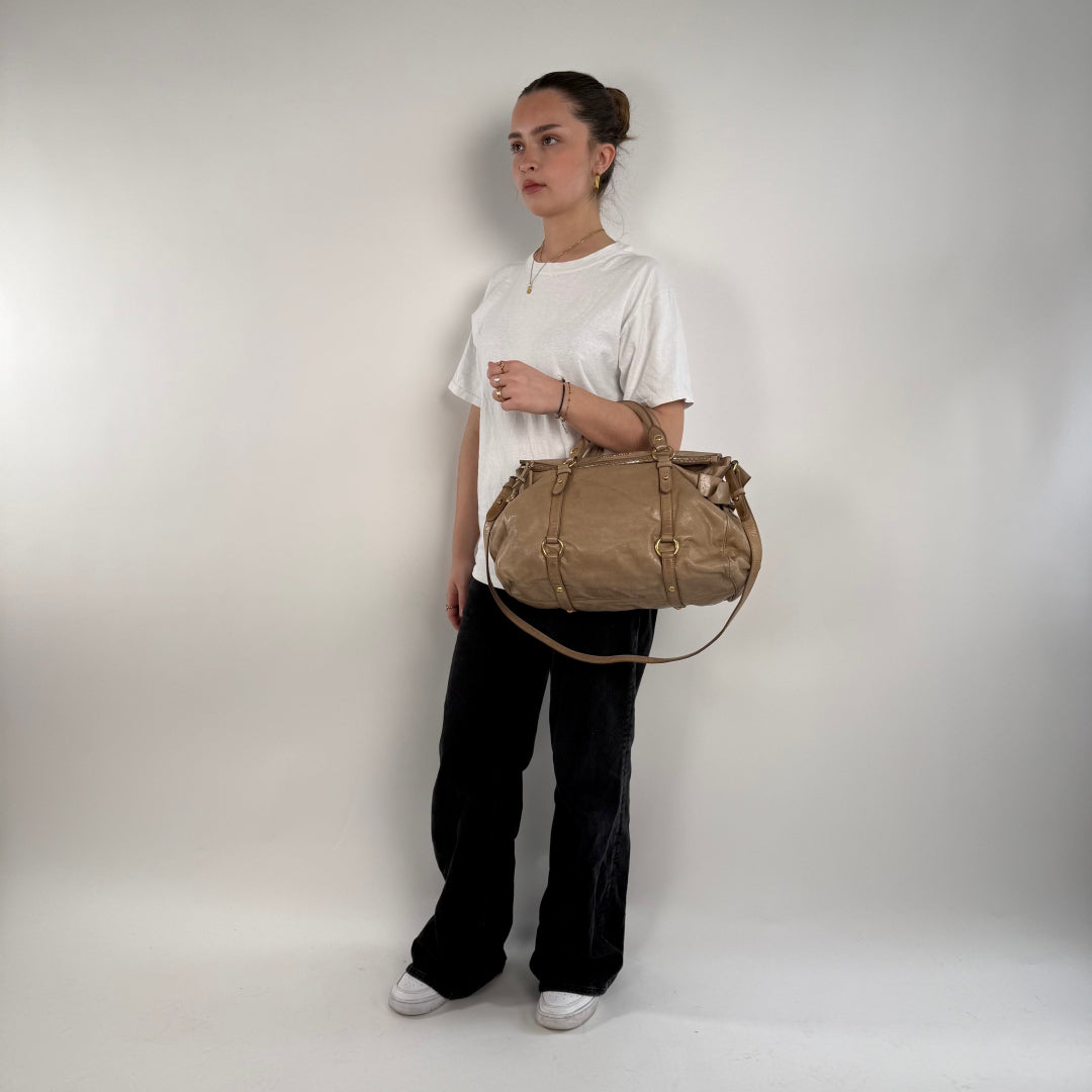 Miu Miu handbag Vitello Satchel with shoulder strap made of beige leather
