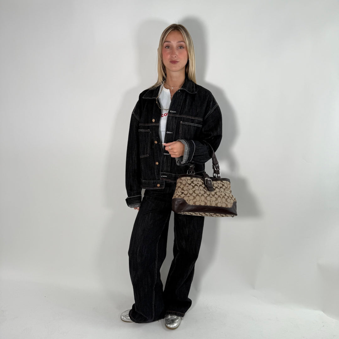 Coach Signature Beige & Brown Handbag / Tote Bag
