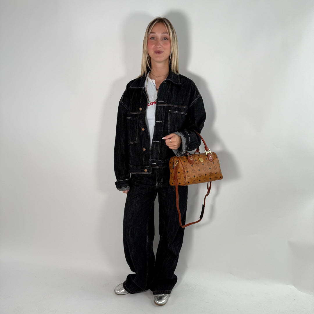 MCM Boston Handbag With Shoulder Strap Visetos Brown