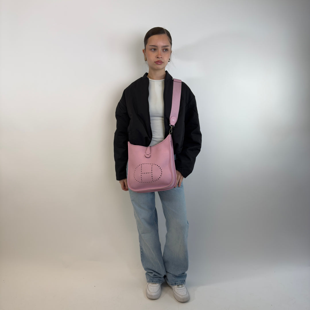 Hermes shoulder bag Evelyn PM 29 Clemence Mauve Sylvestre pink