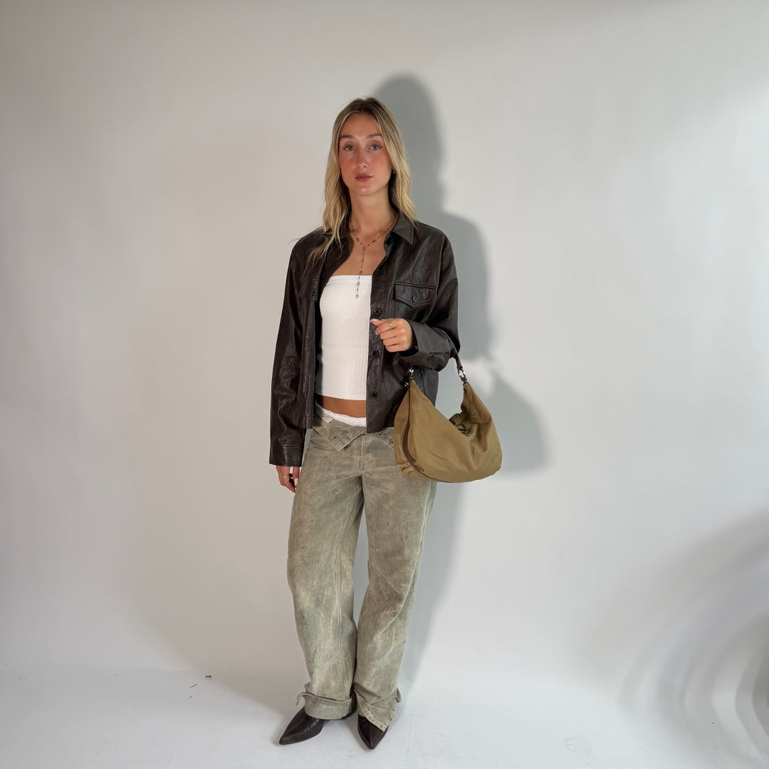 Prada Hobo Croissant Shoulder Bag In Beige Nylon