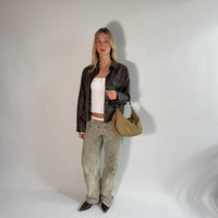 Prada Hobo Croissant Shoulder Bag In Beige Nylon