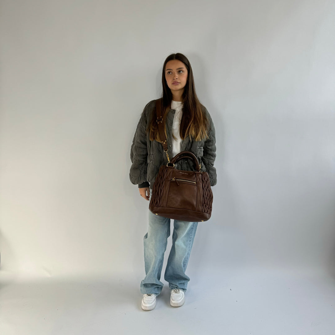 Miu Miu handbag / shopper matelasse with shoulder strap made of dark brown leather