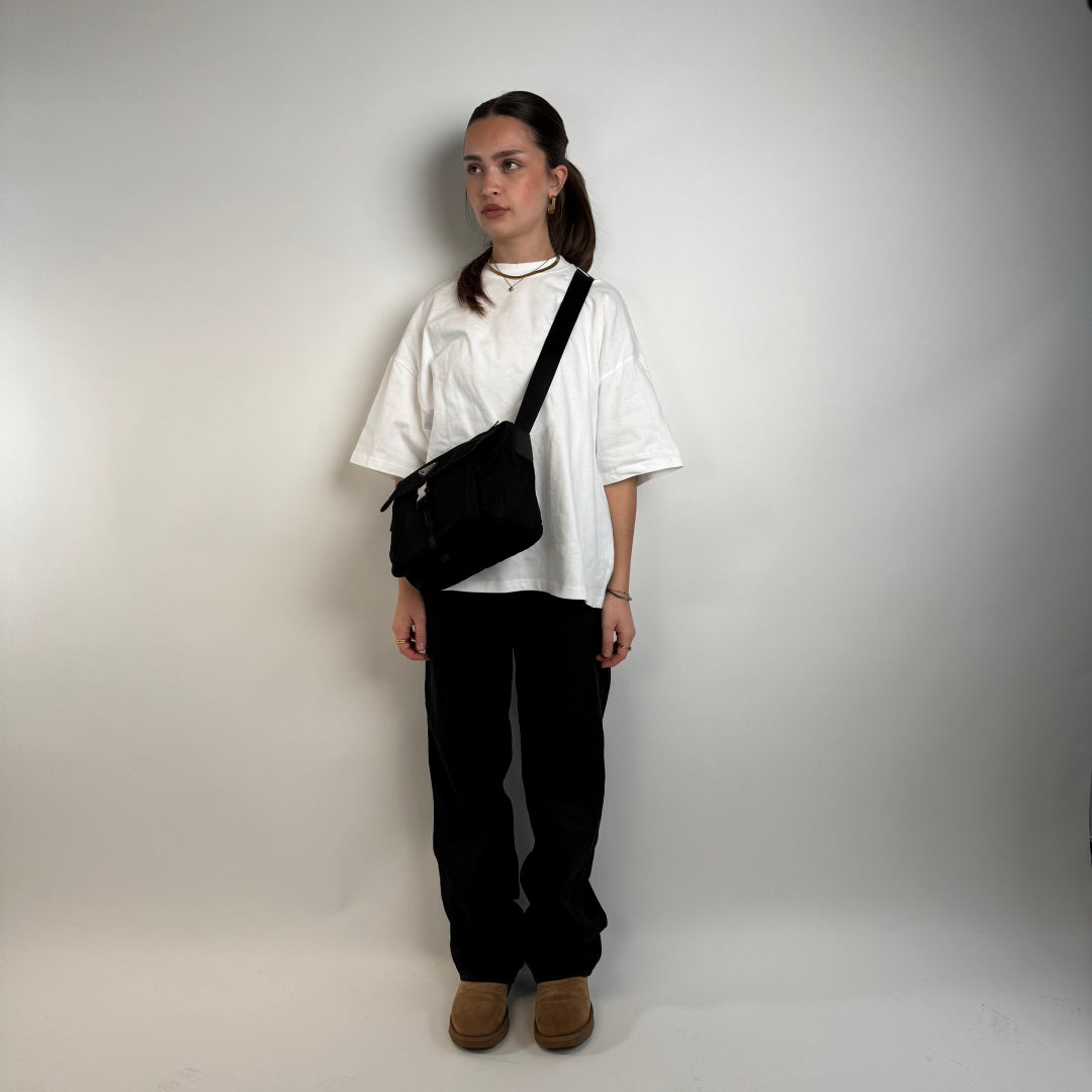 Prada shoulder bag with central buckle nylon black