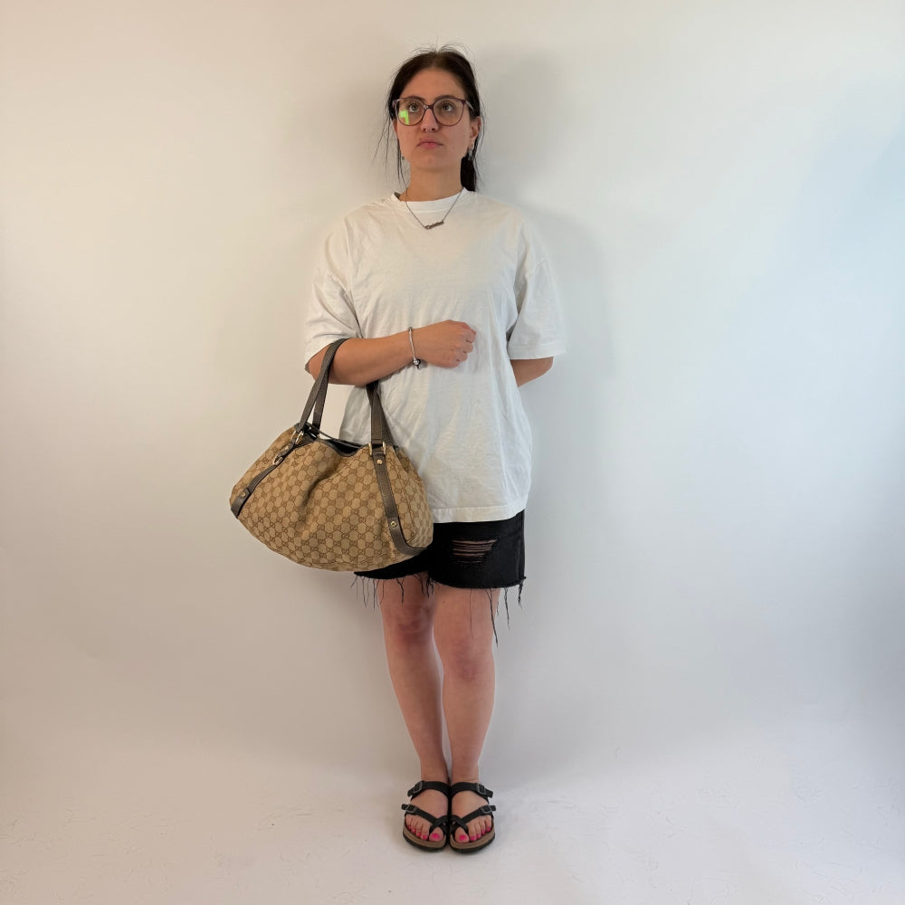 Gucci Handtasche Abbey Shopper khaki Lederdetails monogram beige