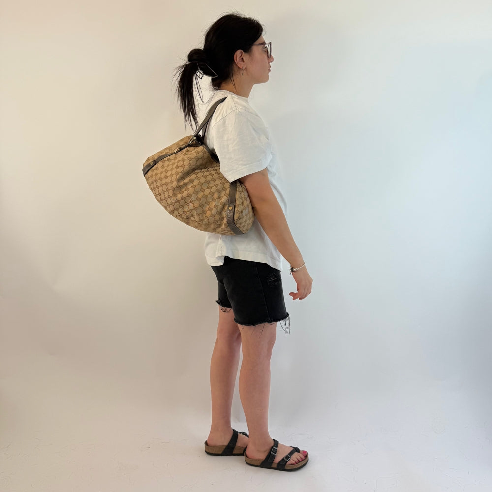 Gucci Handtasche Abbey Shopper khaki Lederdetails monogram beige