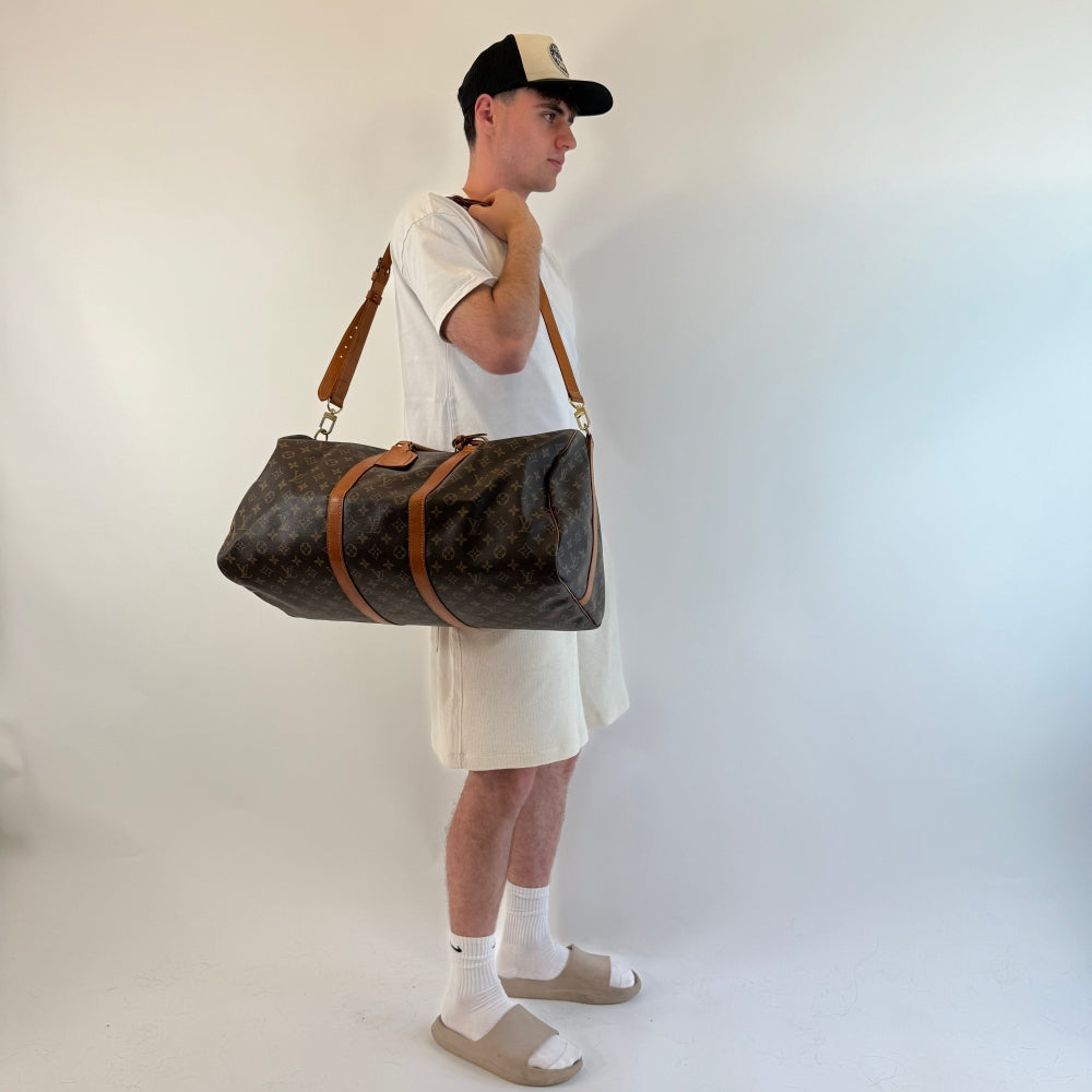 Louis Vuitton Reisetasche Keepall 55 mit Umhängegurt monogram braun