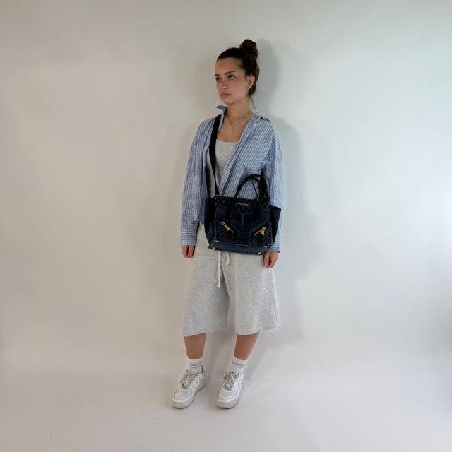 Miu Miu Handtasche Biker mit Umhängegurt aus Denimstoff blau
