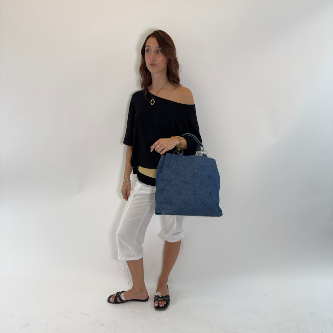 Chanel Handbag Coco Mark Chain Tote Denim