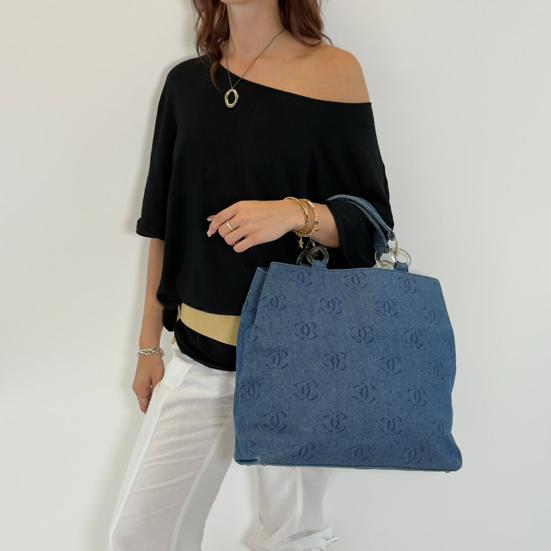 Chanel Handbag Coco Mark Chain Tote Denim