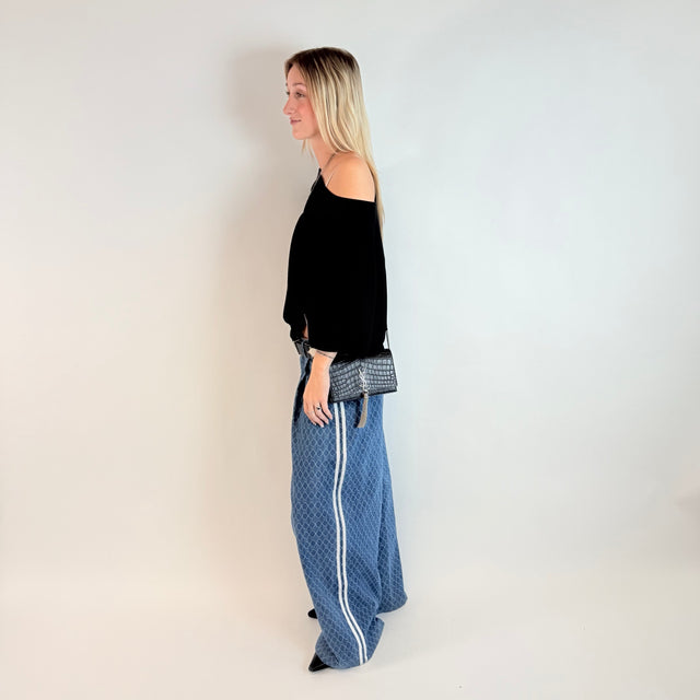 Umhängetasche Kate Tassel Small Croco schwarz