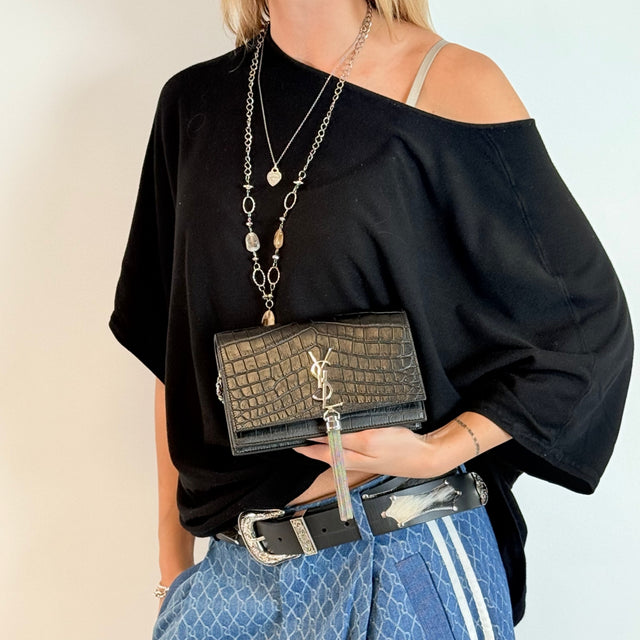 Umhängetasche Kate Tassel Small Croco schwarz