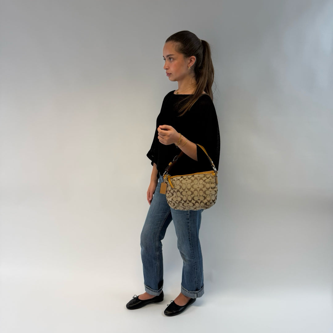 Coach Schultertasche Signature beige