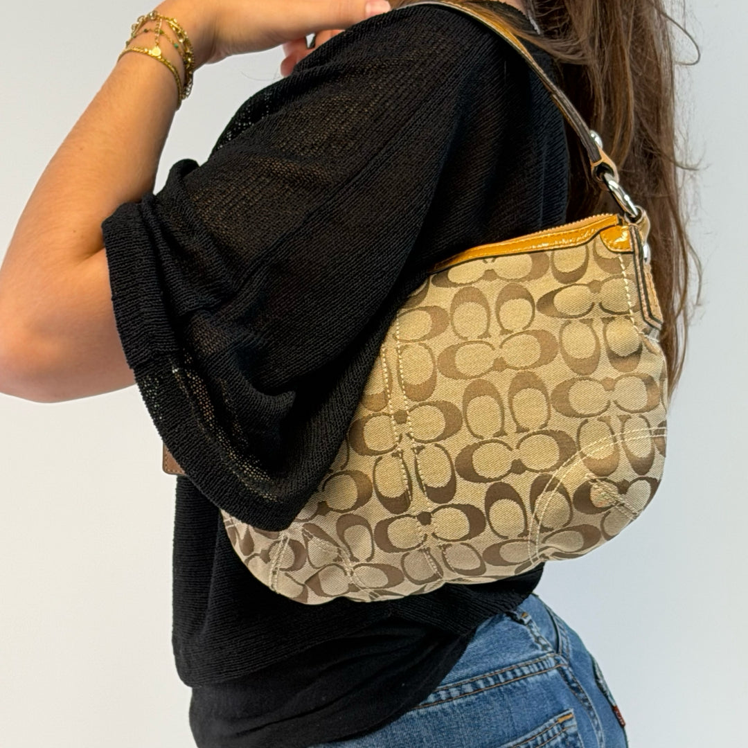 Coach Schultertasche Signature beige