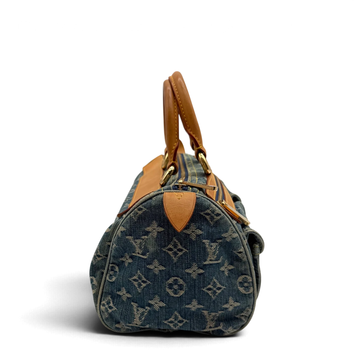 Louis Vuitton Handtasche Neo Speedy Denim monogram blau – Seitenansicht