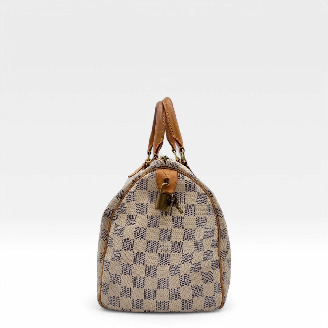 Louis Vuitton Handtasche Speedy 30 Damier Azur weiß
