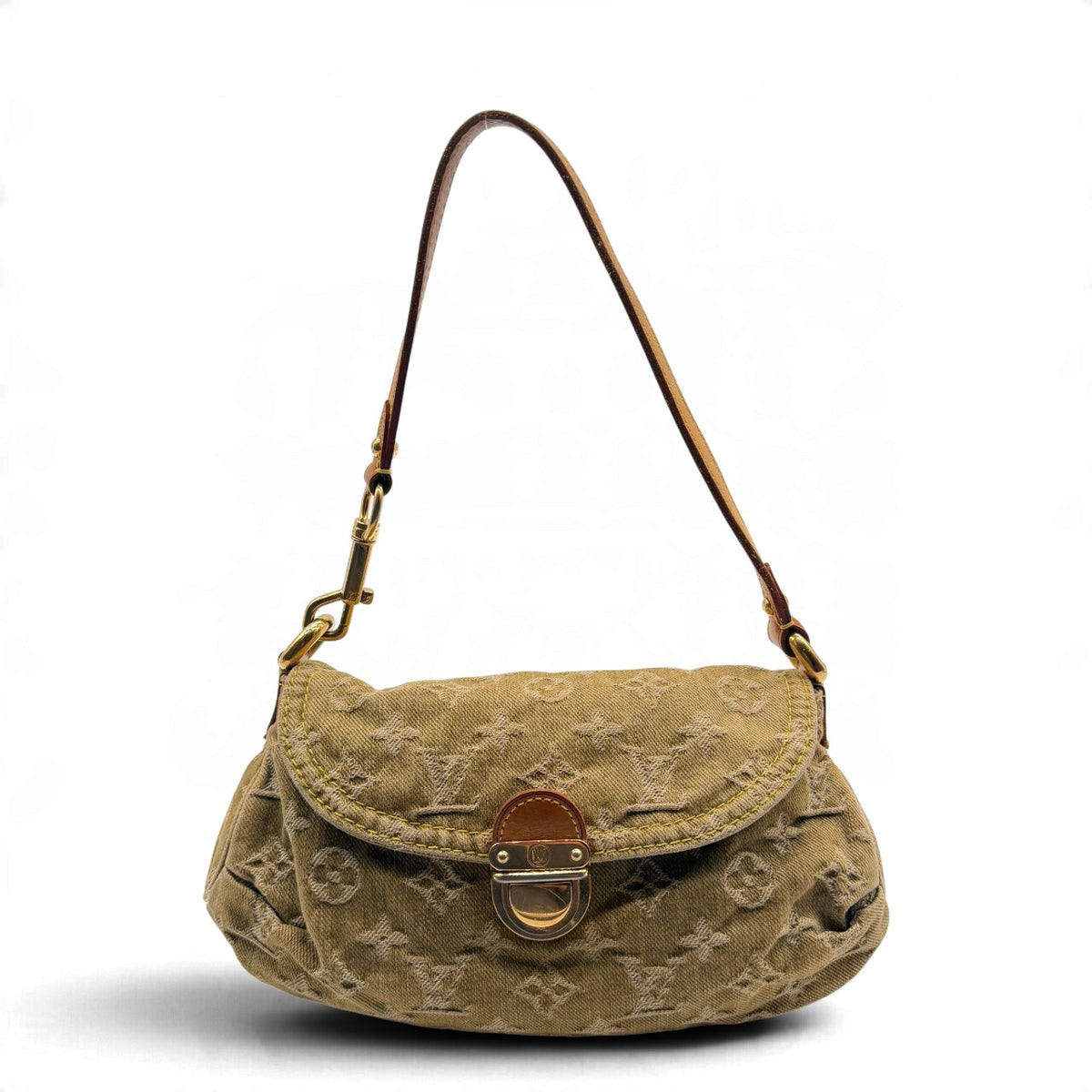 Louis Vuitton Schultertasche Mini Pleaty aus Denim monogram khaki – Gesamtansicht