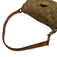 Louis Vuitton Schultertasche Mini Pleaty aus Denim monogram khaki – Schulterriemen im Detail