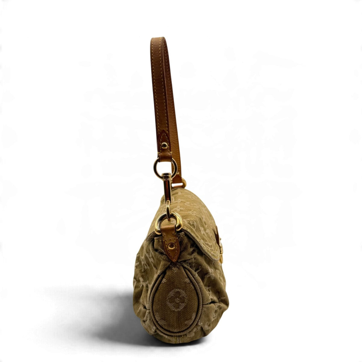 Louis Vuitton Schultertasche Mini Pleaty aus Denim monogram khaki – Seitenansicht
