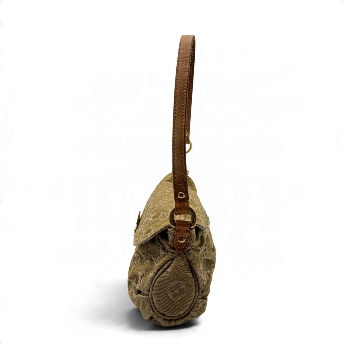 Louis Vuitton Schultertasche Mini Pleaty aus Denim monogram khaki – Seitenansicht