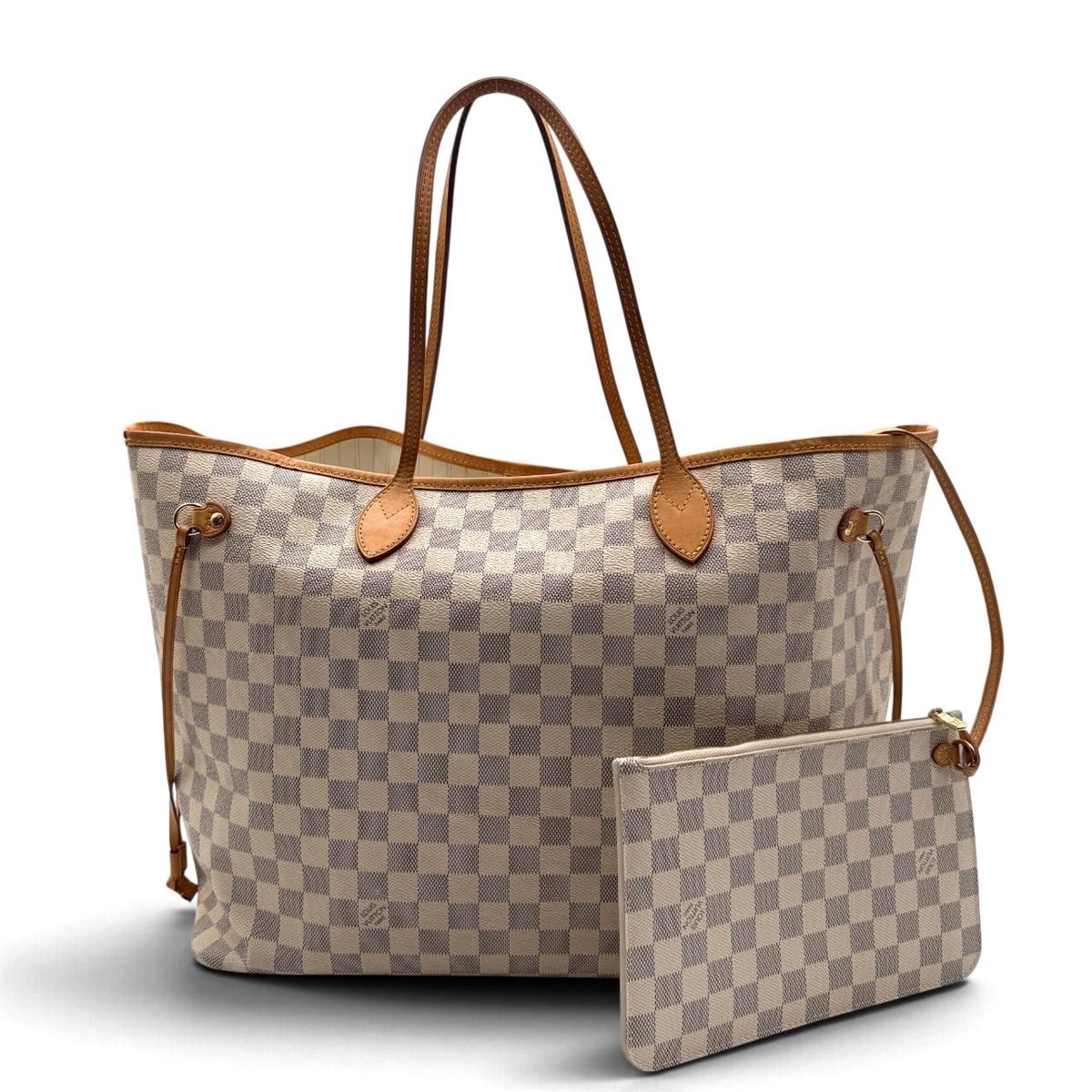 Louis Vuitton Shopper Neverfull GM mit Clutch Damier Azur weiß – Gesamtansicht
