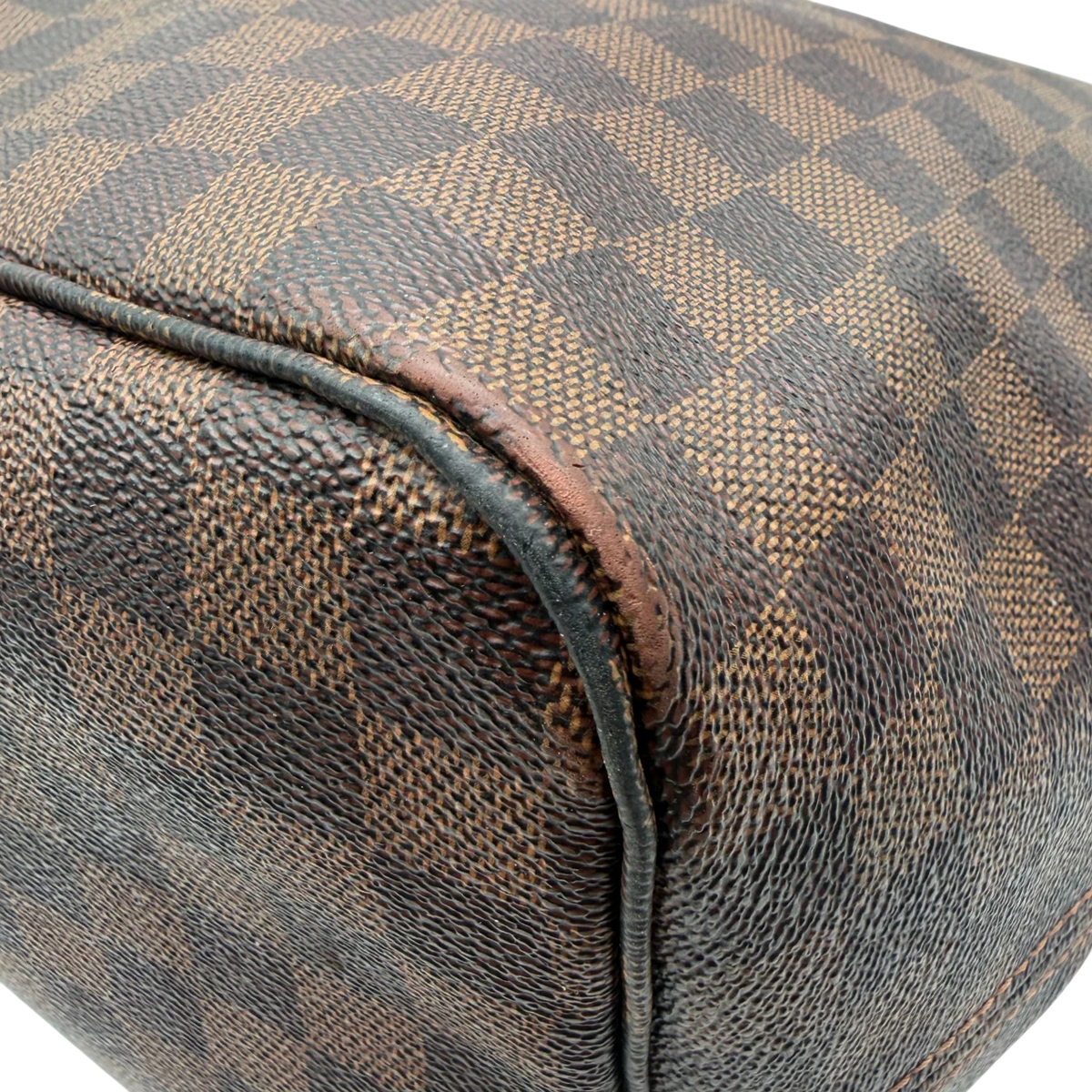 Louis Vuitton Shopper Neverfull GM mit Clutch Damier Ebene braun – Gebrauchsspuren: abgeriebene Kanten