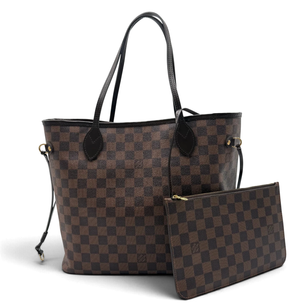 Louis Vuitton Shopper Neverfull MM Damier Ebene mit Clutch braun – Gesamtansicht