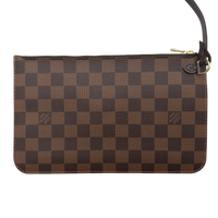 Louis Vuitton Shopper Neverfull MM Damier Ebene mit Clutch braun – Zubehör: Pochette
