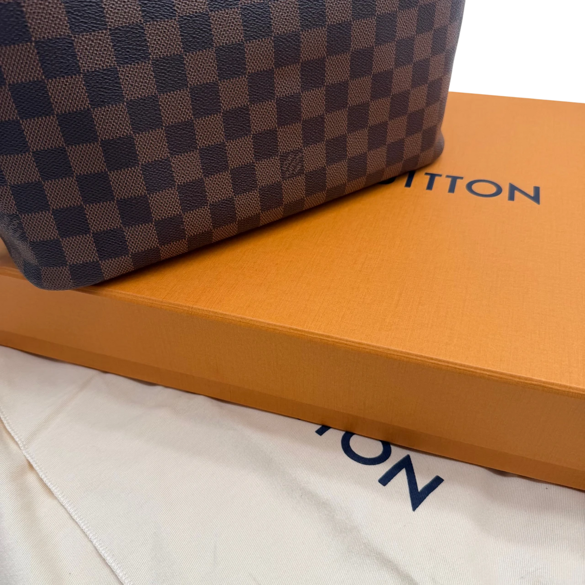 Louis Vuitton Shopper Neverfull MM Damier Ebene mit Clutch braun – mit Originalbox