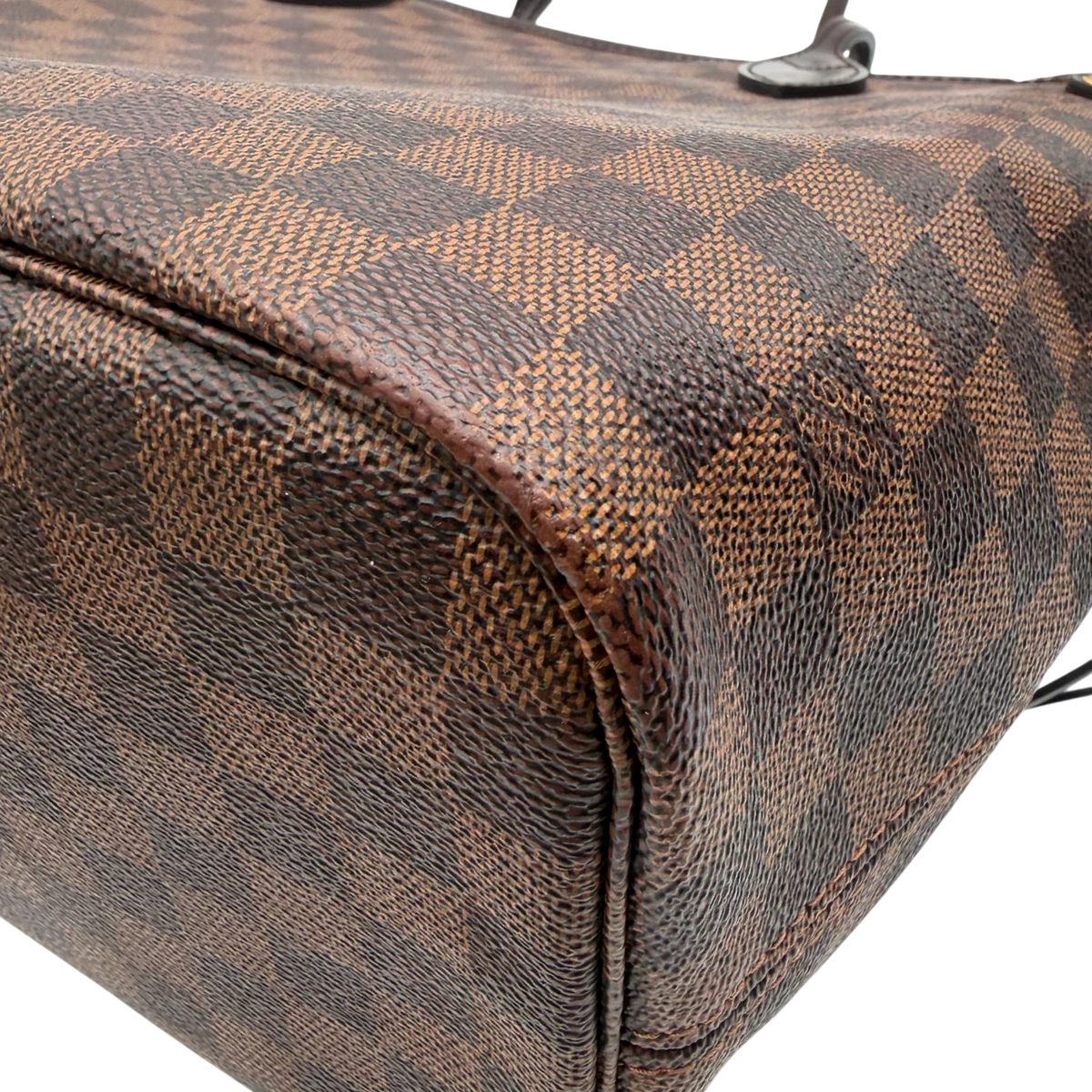 Louis Vuitton Shopper Neverfull MM Damier Ebene mit Clutch braun – Ecken im Detail