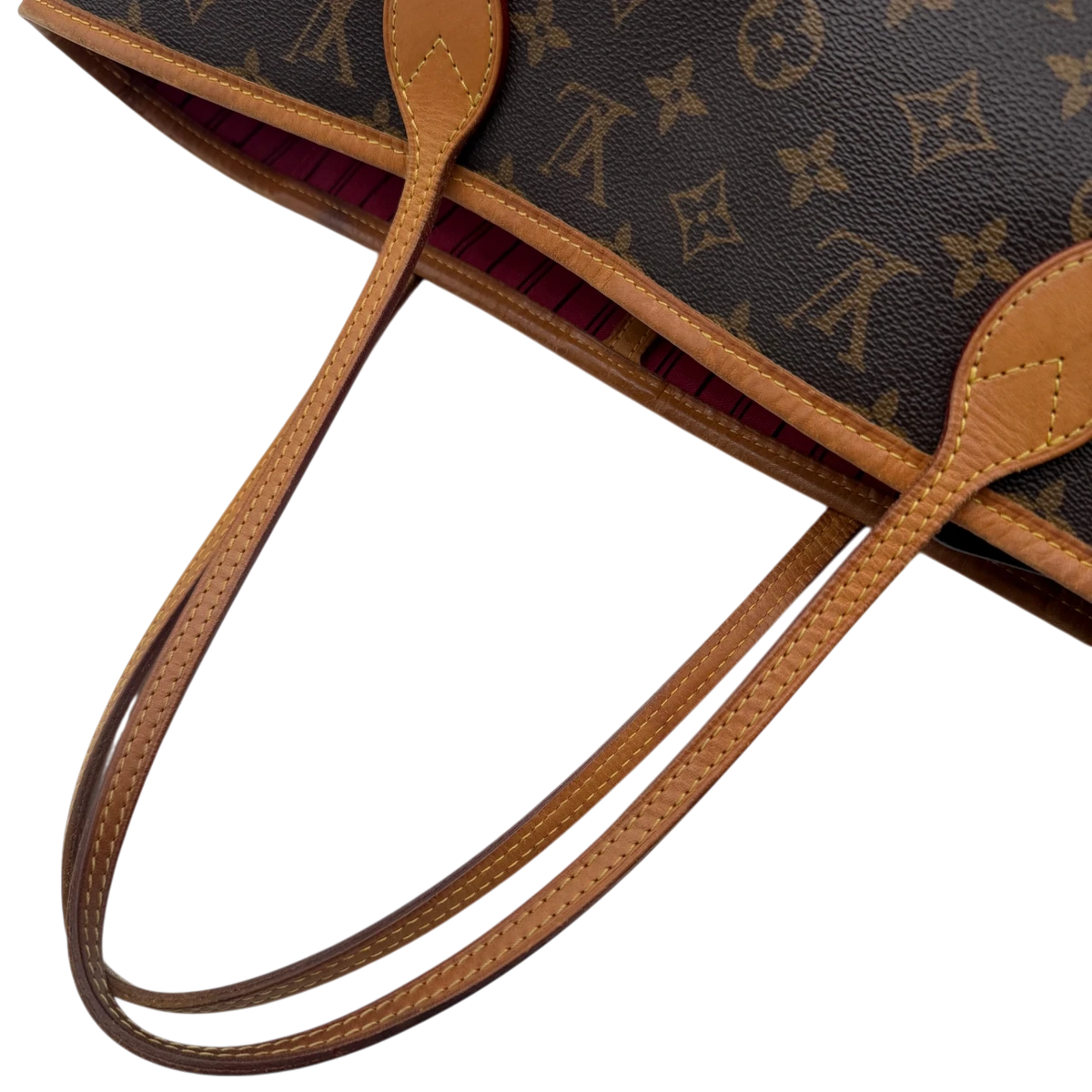 Louis Vuitton Shopper Neverfull MM mit Clutch monogram braun – Henkel im Detail