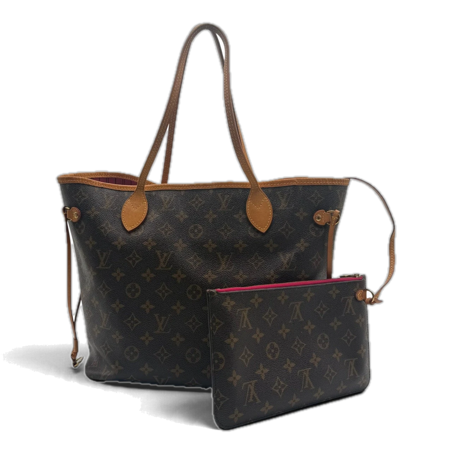 Louis Vuitton Neverfull MM Tote Bag With Clutch