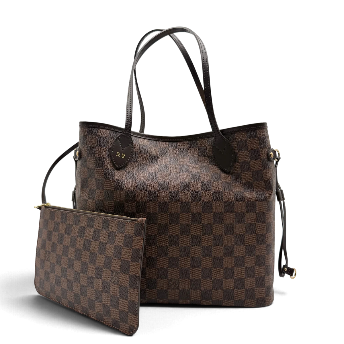 Louis Vuitton Shopper Neverfull MM mit Clutch Damier Ebene braun – Gesamtansicht