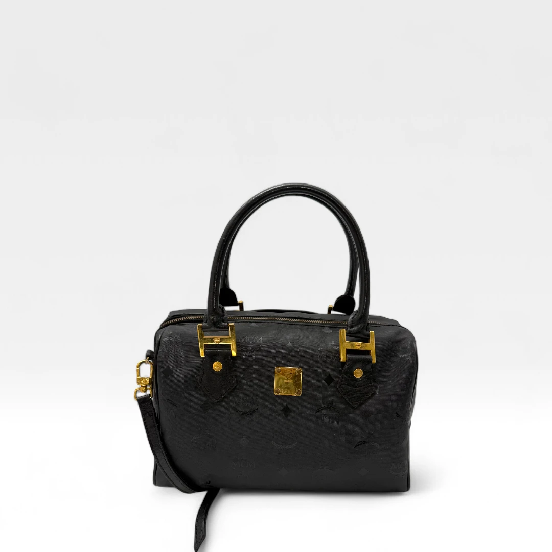 MCM Handtasche Boston PVC mit Umhängegurt monogram schwarz