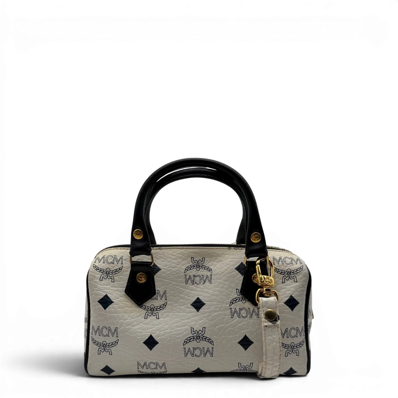 MCM Handtasche Mini Boston mit Umhängegurt visetos weiß