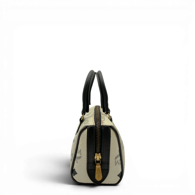 MCM Handtasche Mini Boston mit Umhängegurt visetos weiß