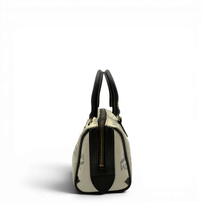 MCM Handtasche Mini Boston mit Umhängegurt visetos weiß