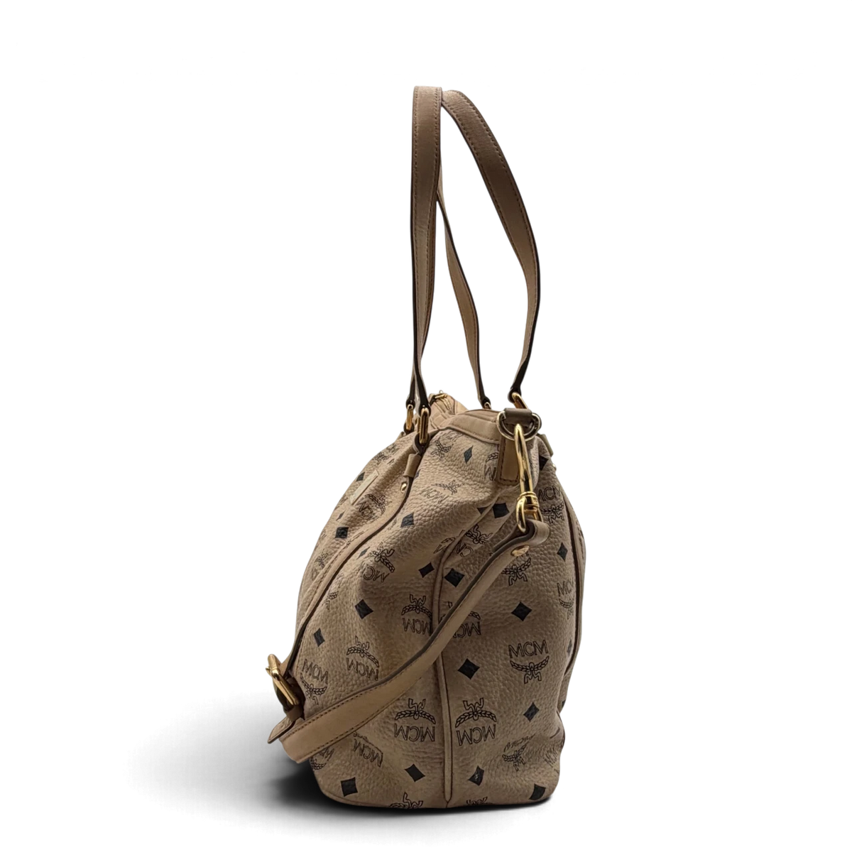 MCM Handtasche mit Umhängegurt visetos beige – Seitenansicht