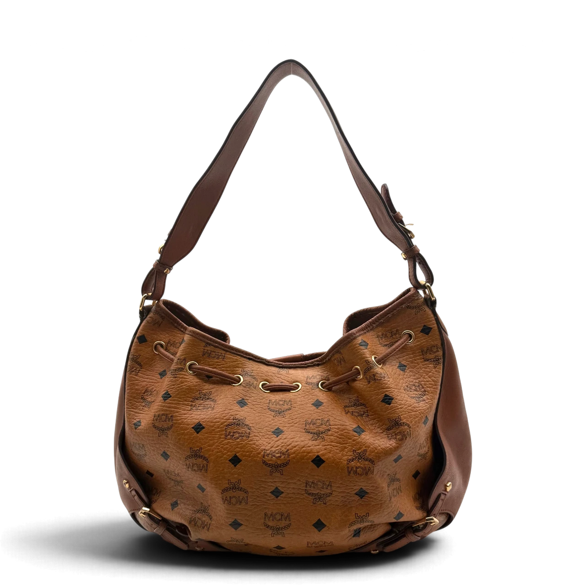 MCM Schultertasche Drawstring / Bucket Hobo vintage visetos braun – Gesamtansicht