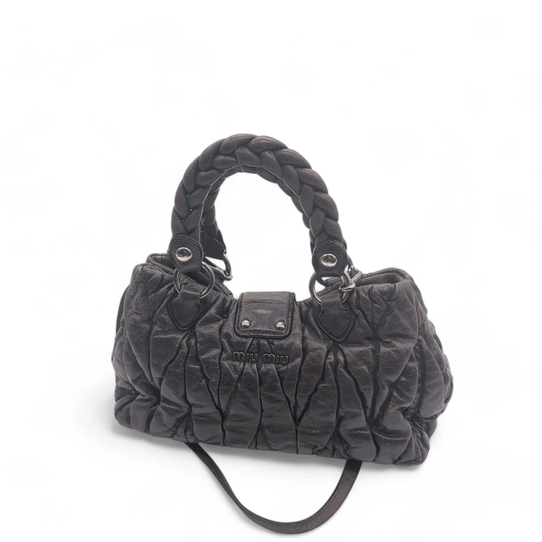 Miu Miu handbag Matelasse with shoulder strap in dark grey leather