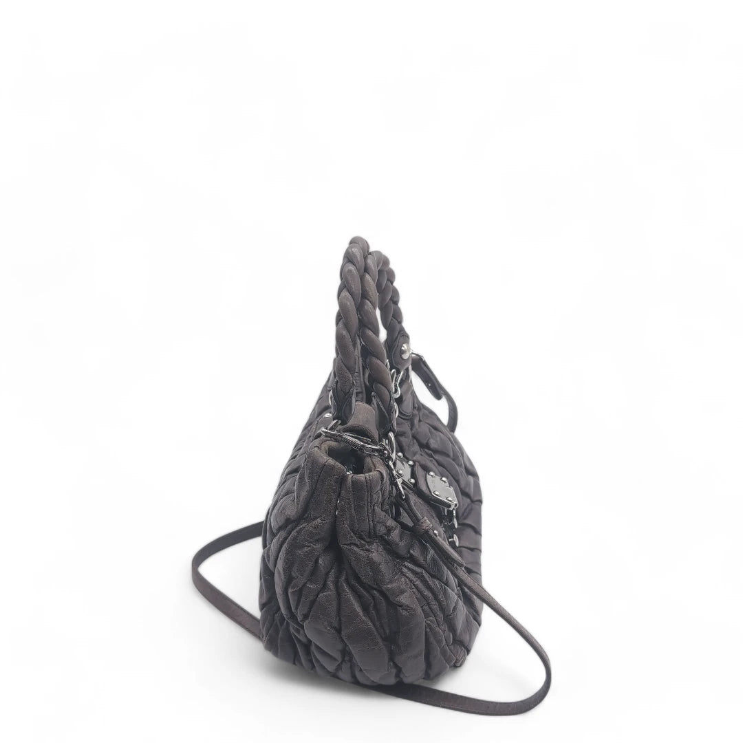 Miu Miu handbag Matelasse with shoulder strap in dark grey leather