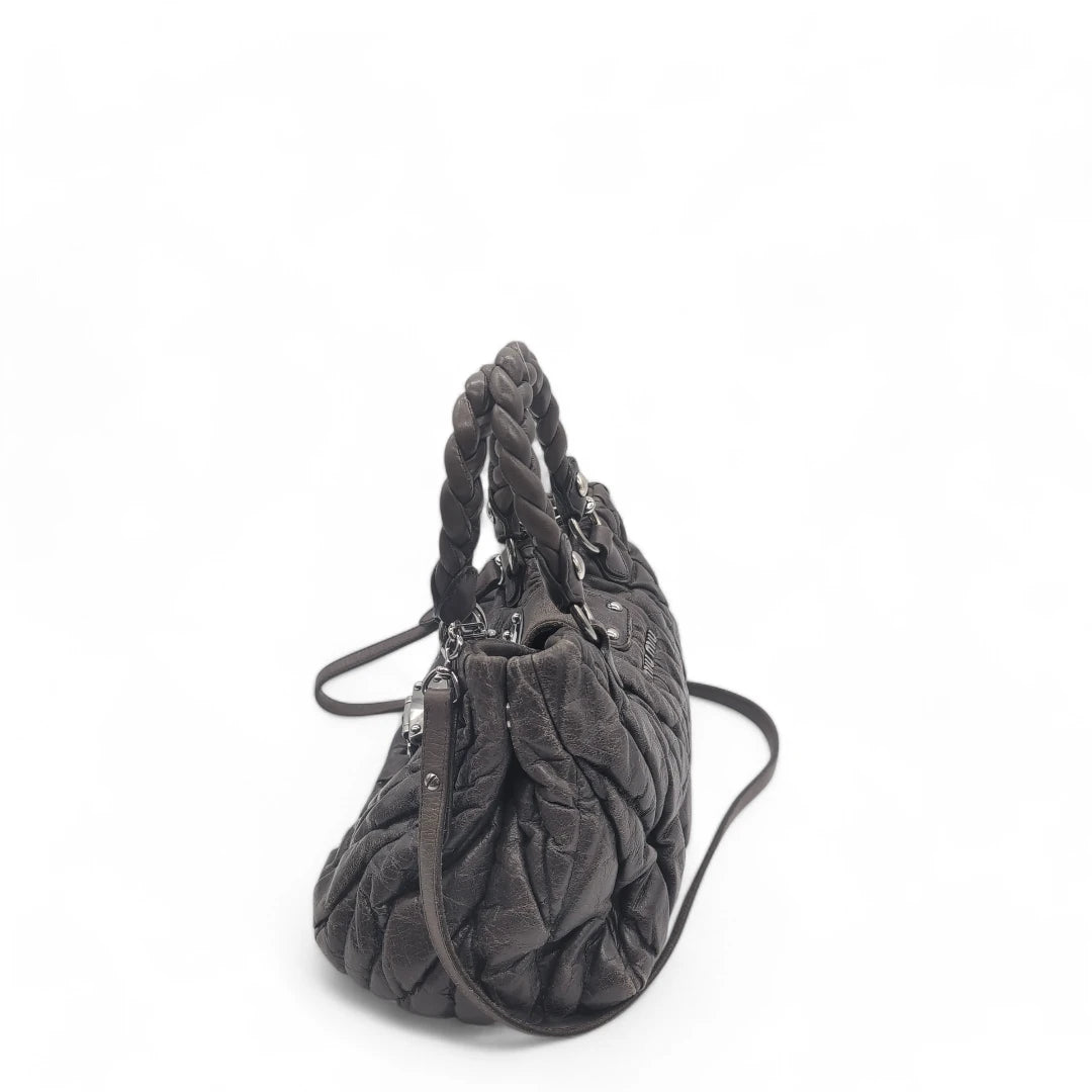 Miu Miu handbag Matelasse with shoulder strap in dark grey leather