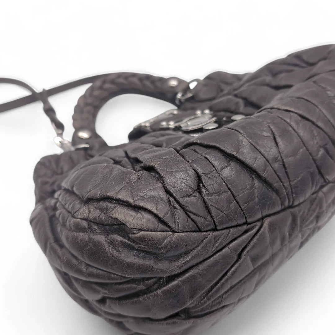 Miu Miu handbag Matelasse with shoulder strap in dark grey leather