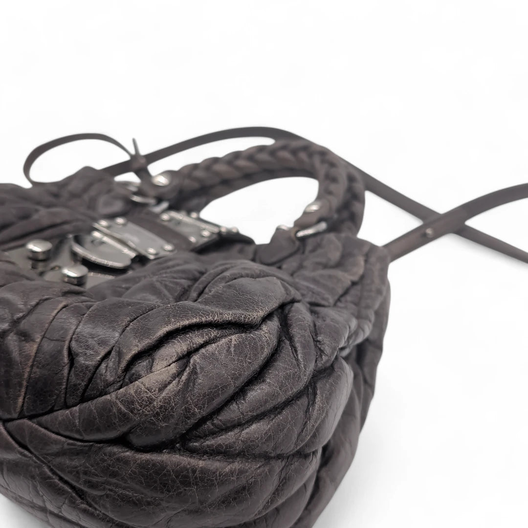 Miu Miu handbag Matelasse with shoulder strap in dark grey leather